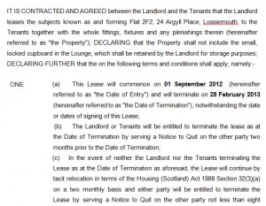 Excerpt from residential lease