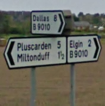 Road Sign for Dallas, Moray