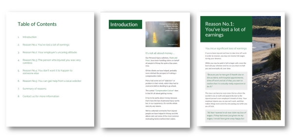 Examples of 3 pages from the eBook '5 Reasons Why People In Moray Claim For Personal Injury'