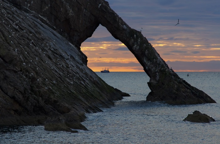 Bow Fiddle Rock, near Portknockie, Moray, at sunrise