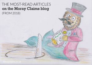 A Cartoon Dandy Lion reading the Moray Claims Blog with saw
