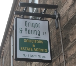 Sign outside Grigor & Young LLP's Elgin North Street premises