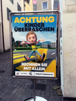 Swiss Road Safety Poster warning of risks to child pedestrians