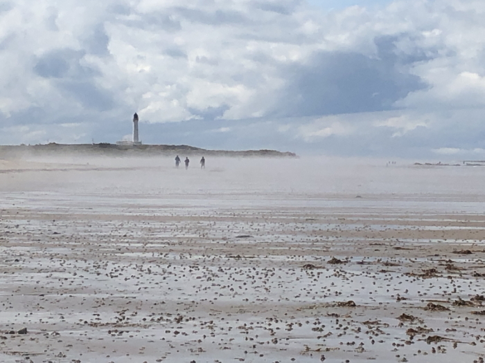 3 men on Lossiemouth West Beach, Moray